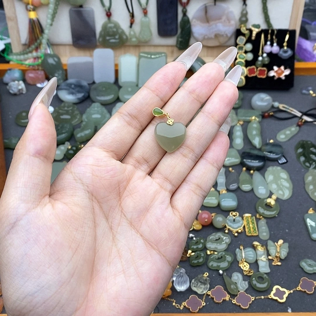 和田玉银S925镶嵌吊坠(不含链)