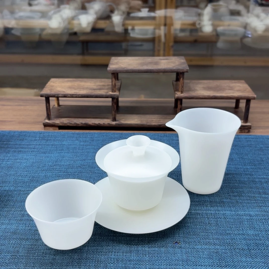 薄胎素烧璞玉冰种玉瓷茶具