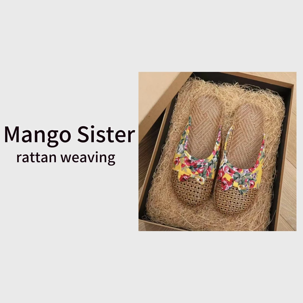 TX25夏季手工编织室内家用防滑包头真藤拖鞋