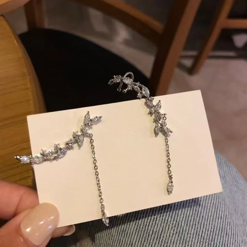 铜合金耳饰 超闪锆石长款耳环新款小众设计简约气质高级感耳骨夹