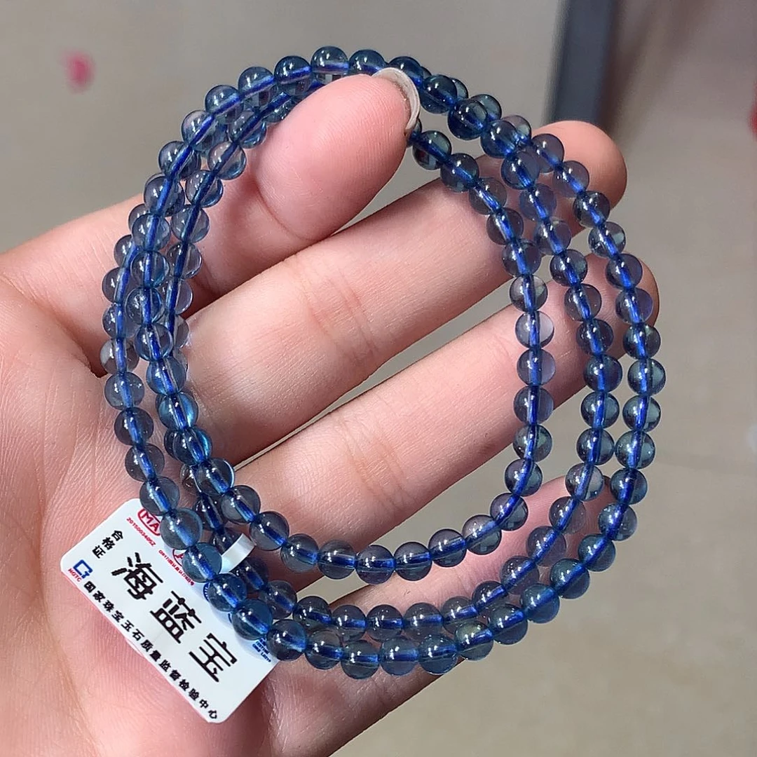 未镶嵌手串海蓝宝石魔鬼蓝三圈4.5m【600元】要拍6件
