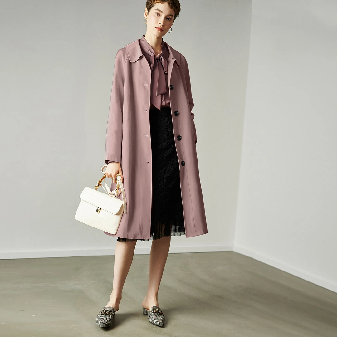 颜域过膝宽松中长款外套女气质英伦风单排扣风衣02A311128