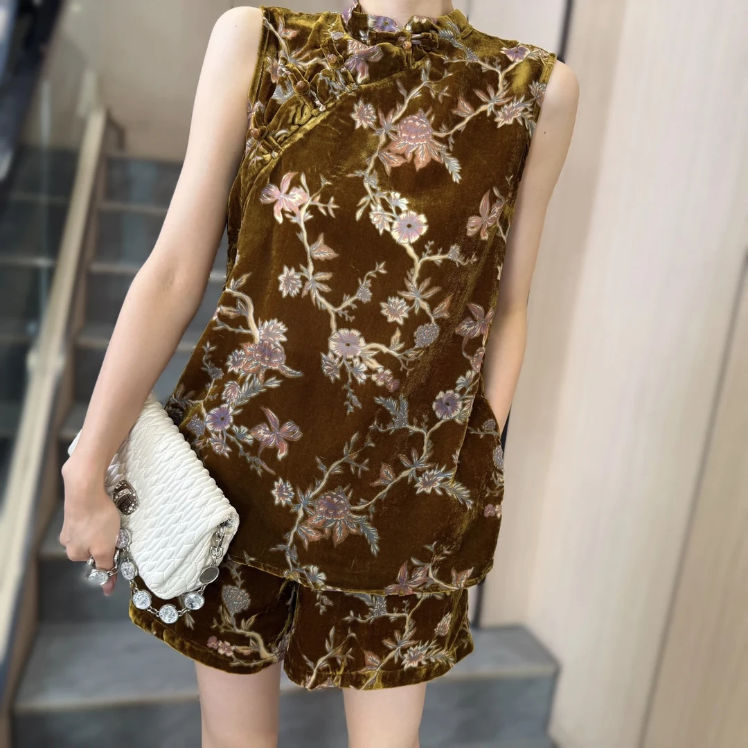 【俊英】新中式短裤套装2025新款高级感重工显瘦无袖背心复古两件套