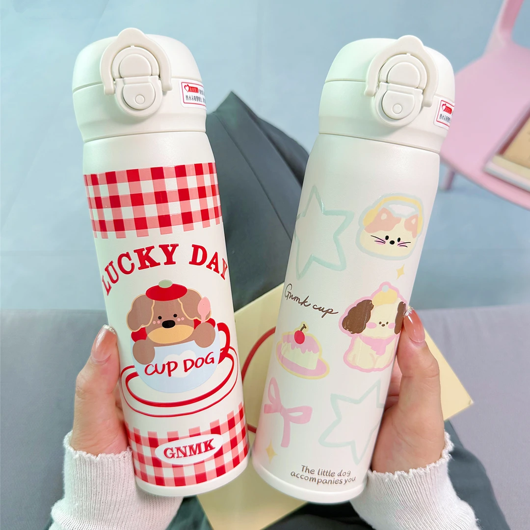 儿童上学专用316L保温杯学生高颜值吸管水杯女生便携可爱双饮杯子