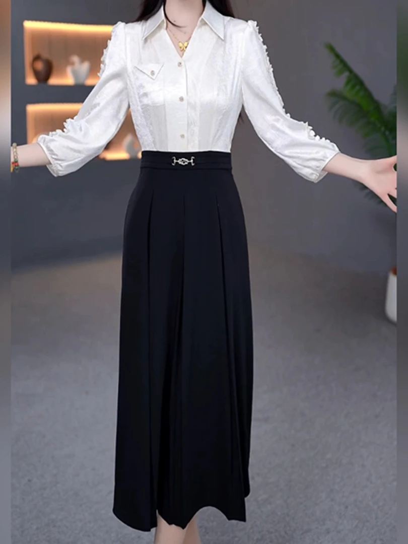 【连衣裙】DBF-25B009气质名媛轻奢假两件收腰减龄中长款连衣裙