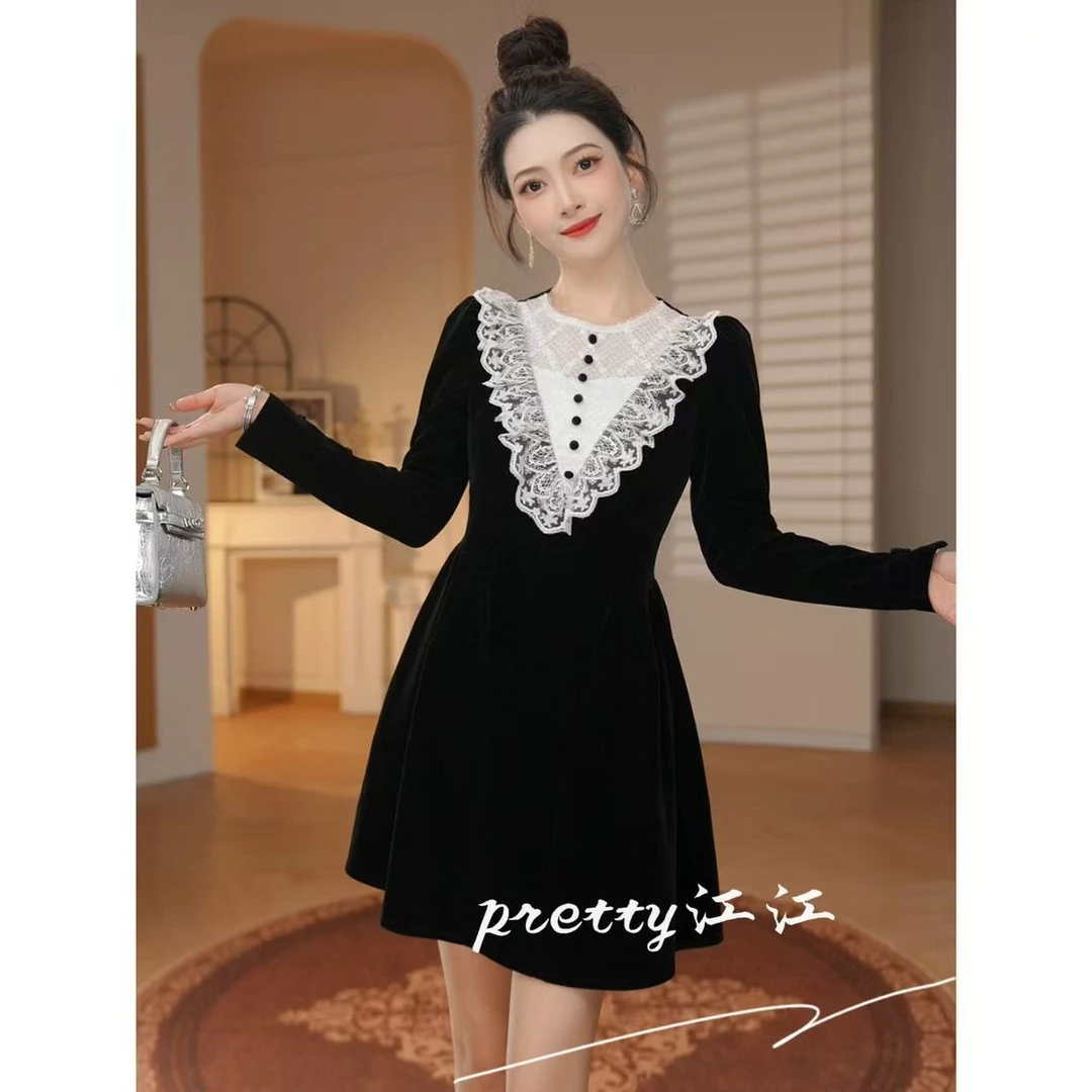 Pretty小众设计师品牌江江定制 优雅假两件气质赫本连衣裙45422