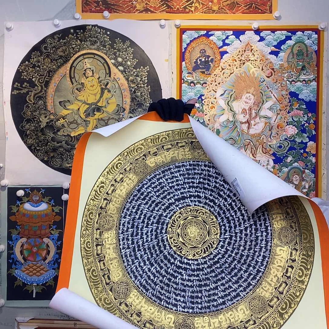 卷轴画纯手绘六字真言唐卡50厘米左右