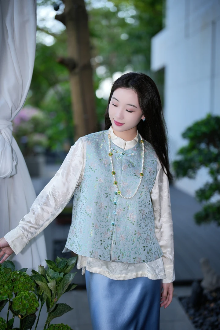 蓝大【软清】桑蚕丝新中式马甲6371