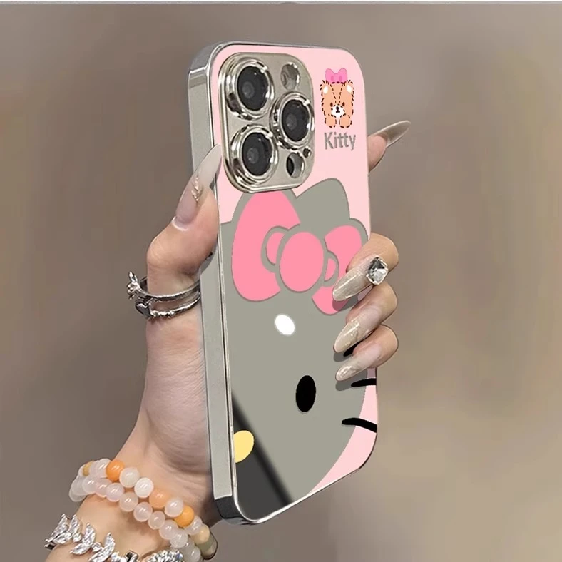 镂空半脸KT猫适用iPhone12苹果13手机壳14promax女款15网红16电镀