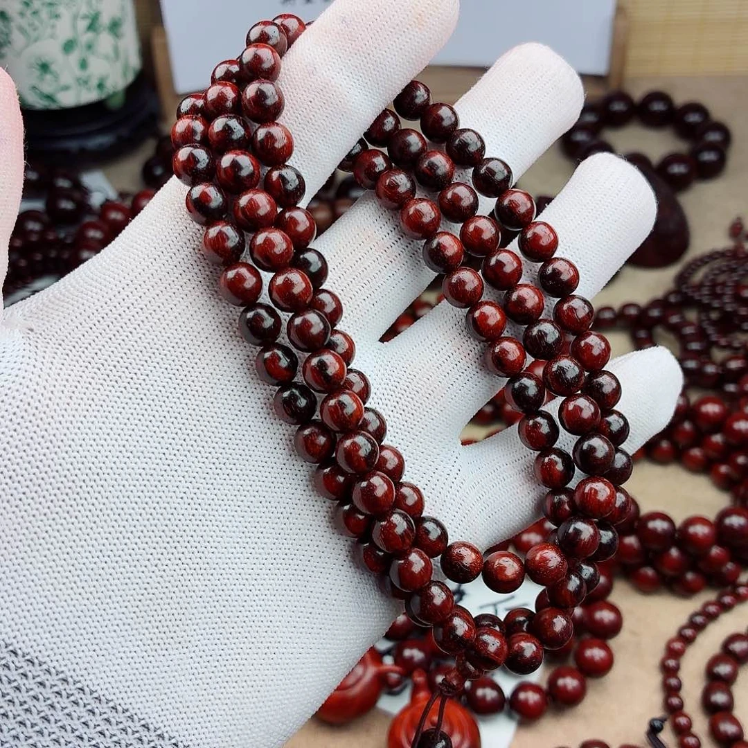 细***风手串/手链檀香紫檀（小叶紫檀）08琴料火焰纹108颗无胶无腊