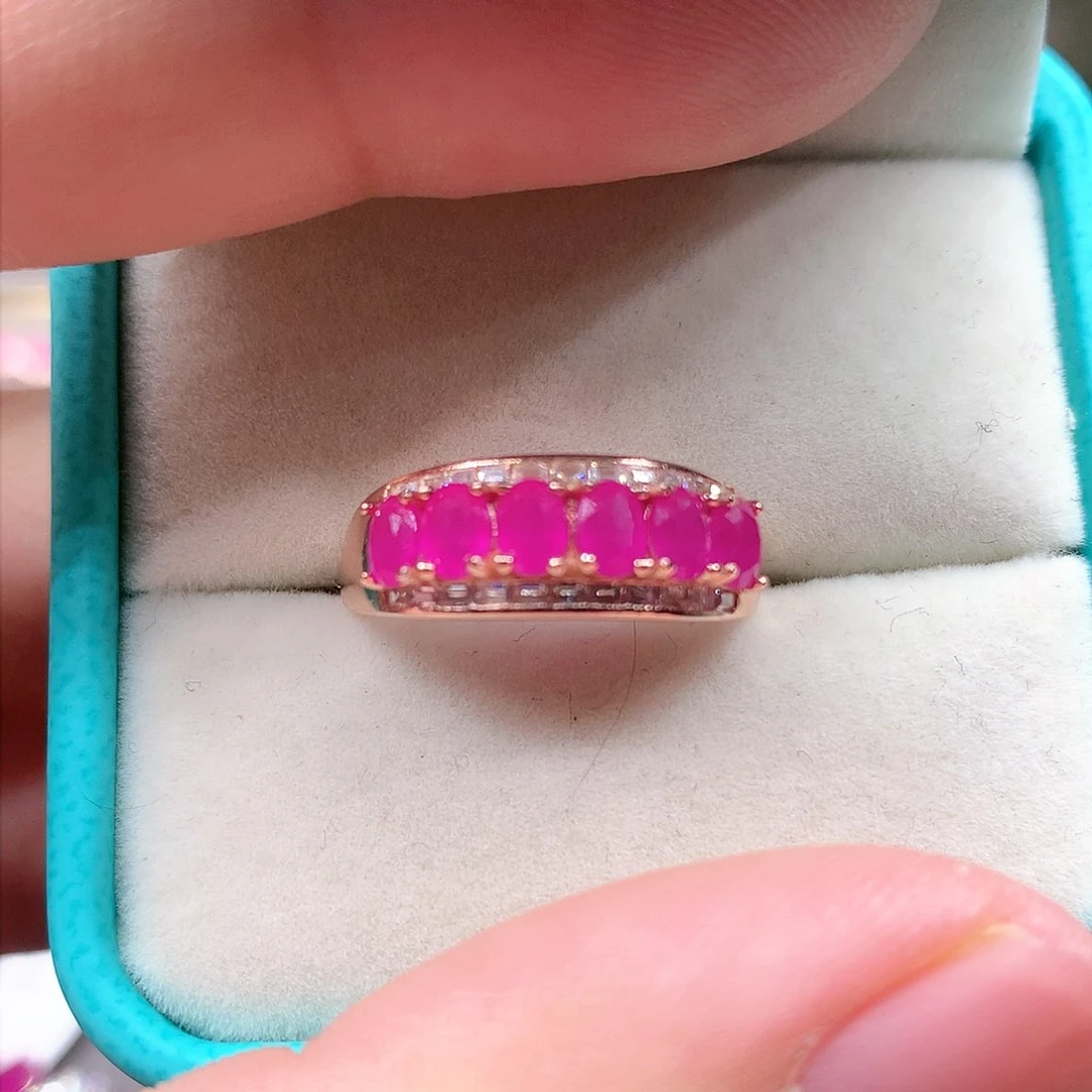 红宝石戒指银S925镶嵌