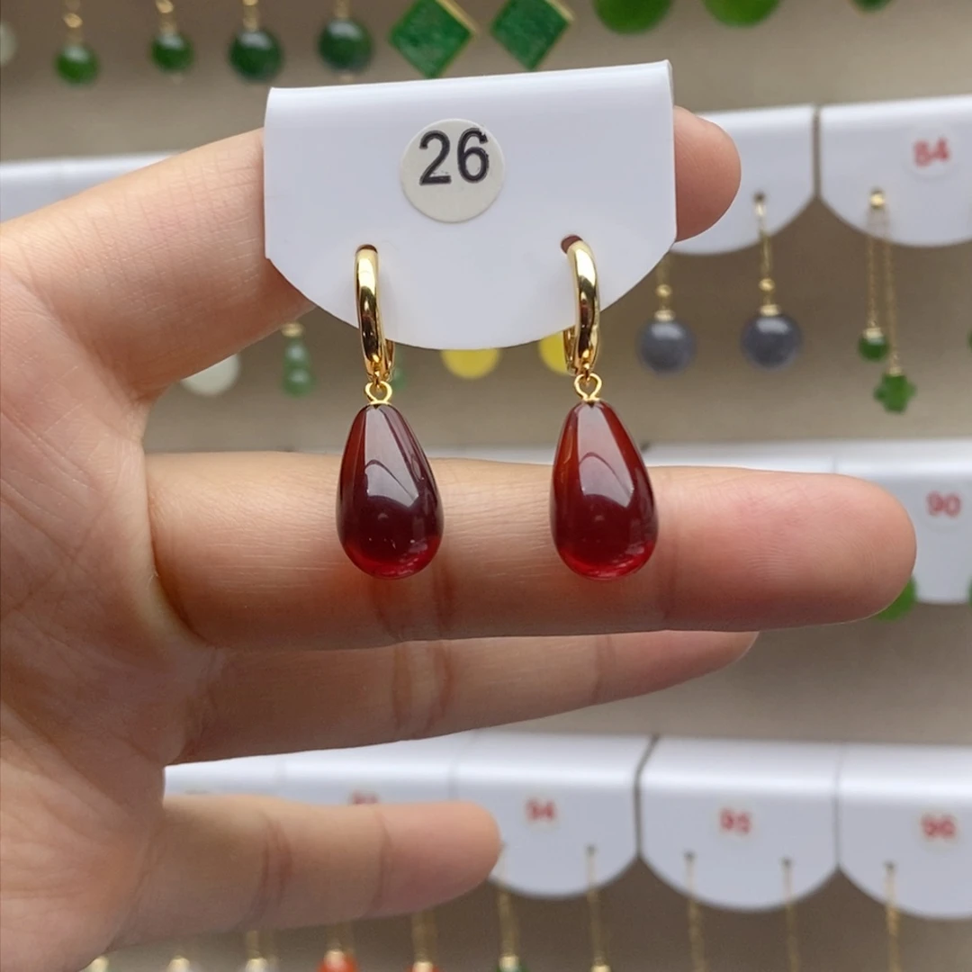 血珀银S925镶嵌耳饰