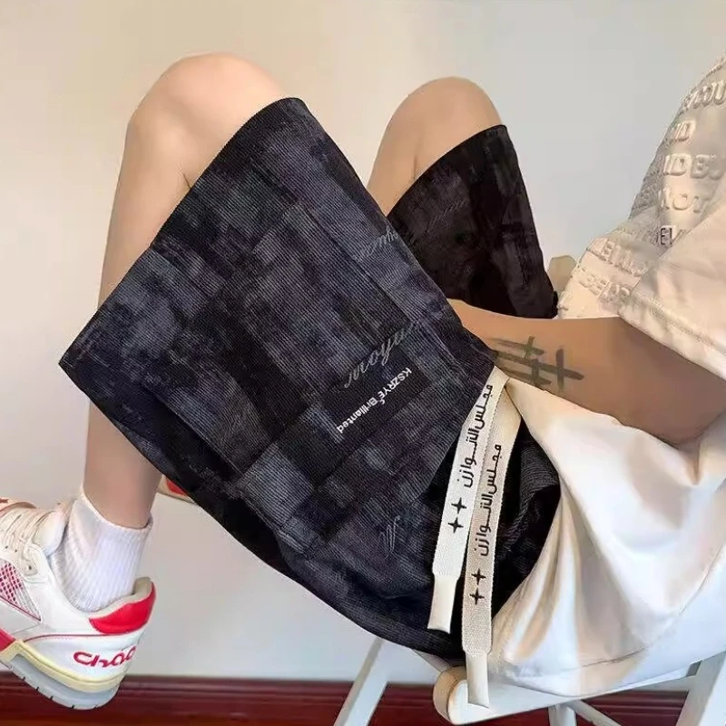 运动中裤印花时尚夏季美式扎染男士潮流工装短裤百搭外穿宽松裤子