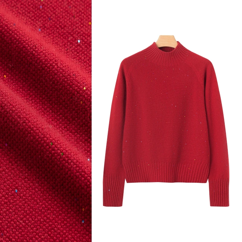 2025新款秋冬时尚加厚无缝一体打底针织衫半高领满天星上衣F8-18