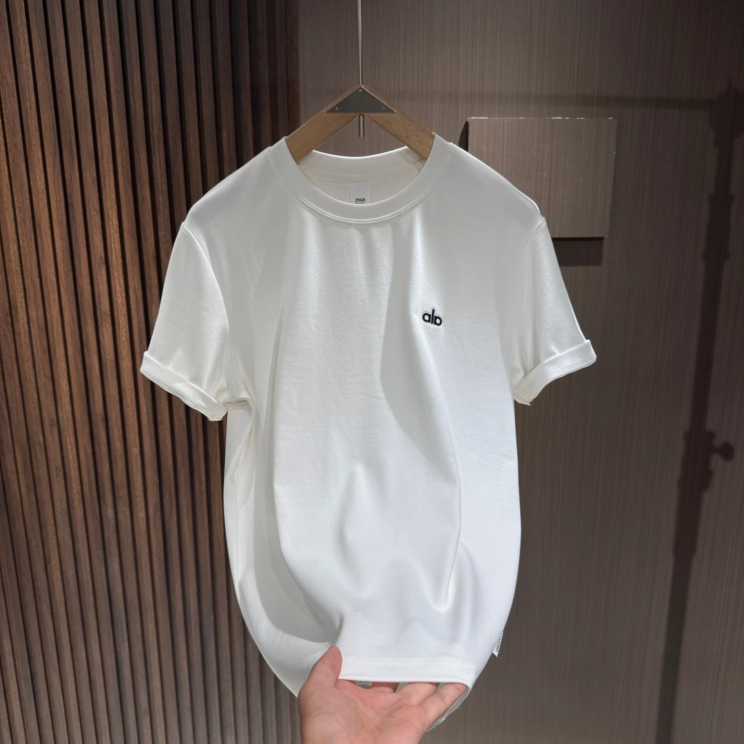 2025秋季纯色男士圆领短袖T恤时尚百搭休闲半袖上衣字母刺绣打底