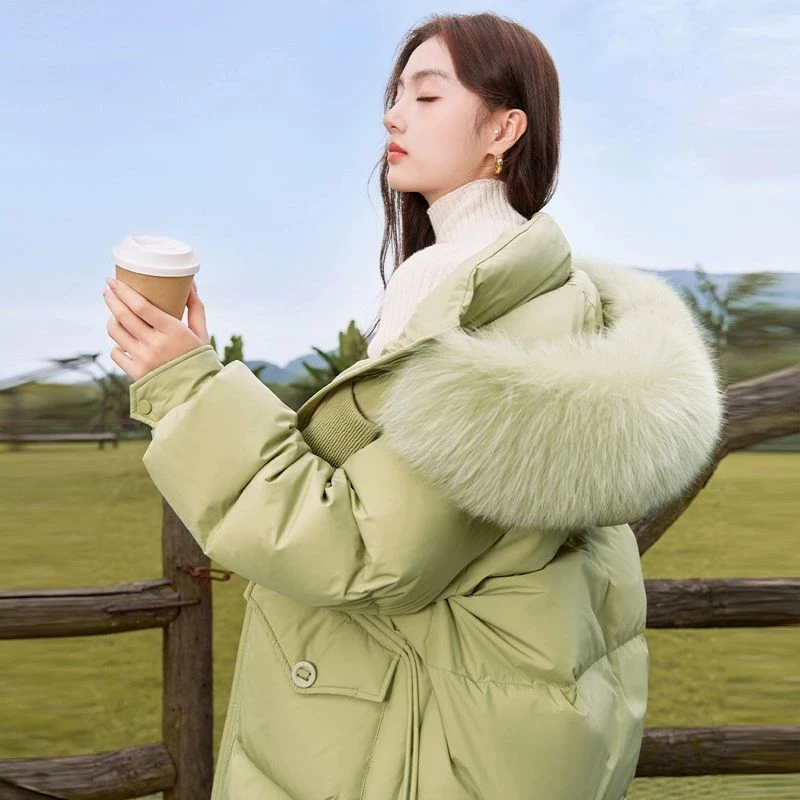 Y834418羽绒服 香影【轻热感】大毛领绿色羽绒服女冬季新款宽松