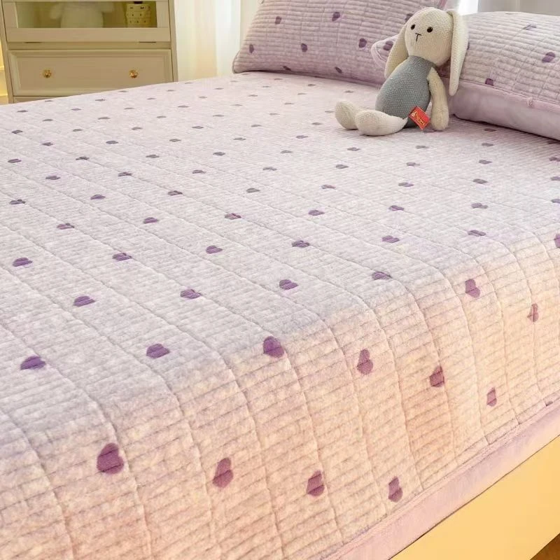 榻榻米炕盖床盖夹棉床单网红双面防滑加厚绗缝奶绒公主风