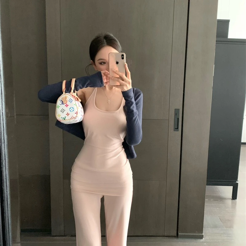 垂垂裤翻折腰头多色微喇叭休闲显瘦长裤背心套装气质垂感时尚A758