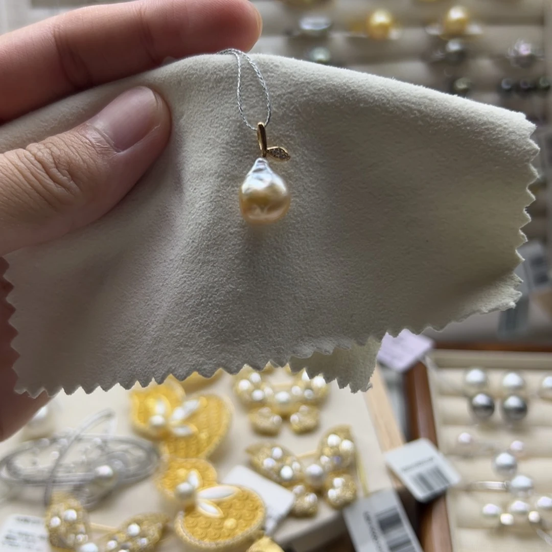 银S925镶嵌颈饰海水珍珠金珠keshi叶子吊坠