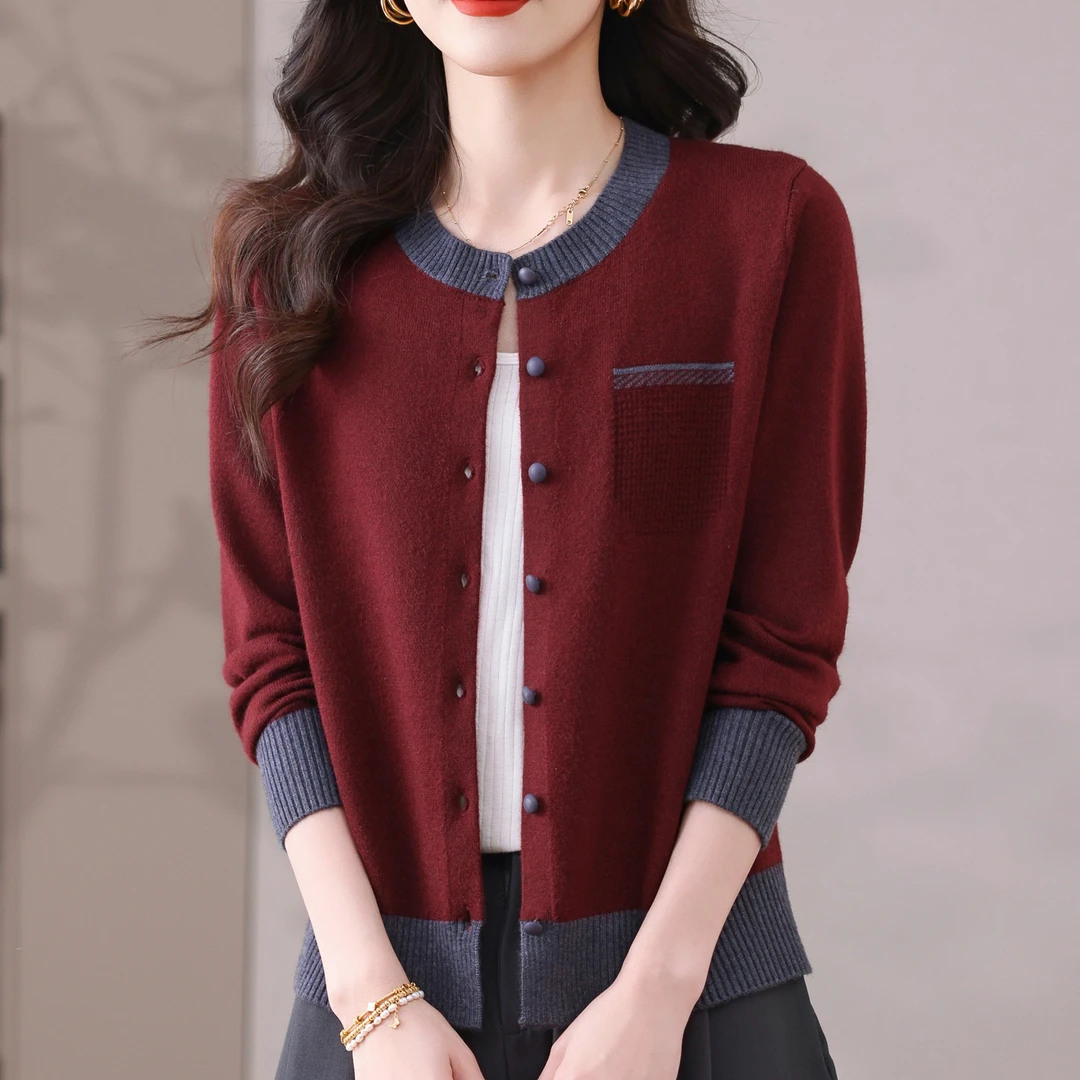 春秋新款女士2025年外搭短款圆领洋气开衫宽松显瘦针织衫外套女装