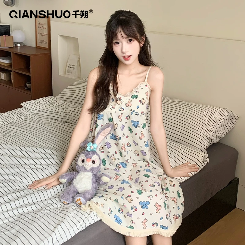 千朔甜美少女吊带睡衣女款爆款2025新款日系睡裙女薄款可拆卸胸垫