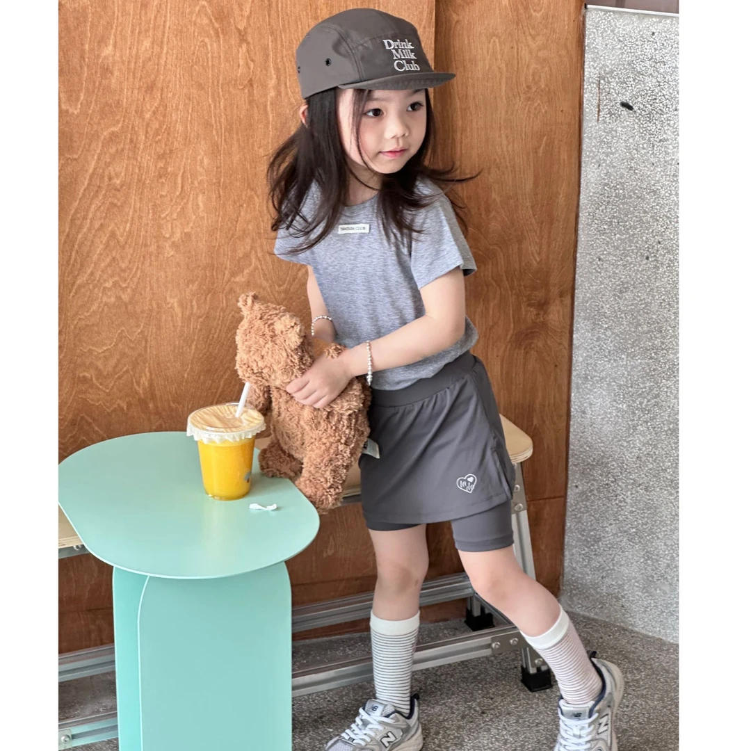 小惜亦女童2025夏季新款韩版灰色短袖深灰色裙裤可爱超萌儿童衣服