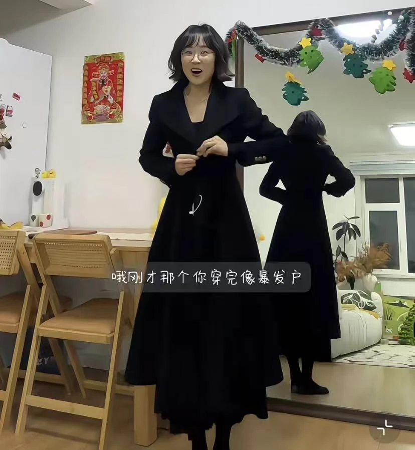 【薄荷雪糕】气质高级感中长款过膝大衣2024新款秋冬西装领收腰外套