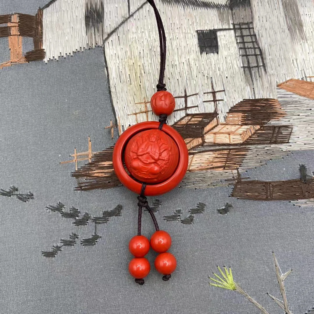 含辰砂工艺品高含量朱砂红砂设计款生肖佛手机挂