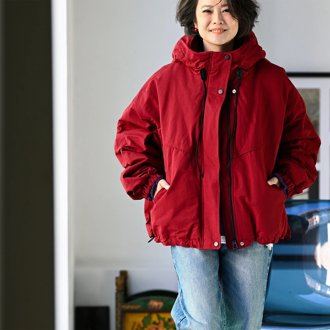 F15723 韩版百搭拼接宽松大版加厚连帽棉服外套女2025冬 米兰宣言