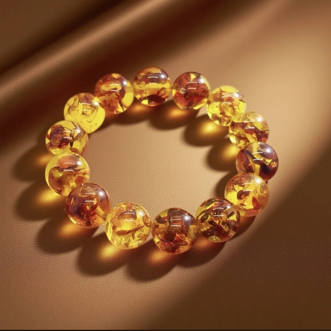 【无礼盒】YL 056天然花珀圆珠手串（天然多样性发其一）