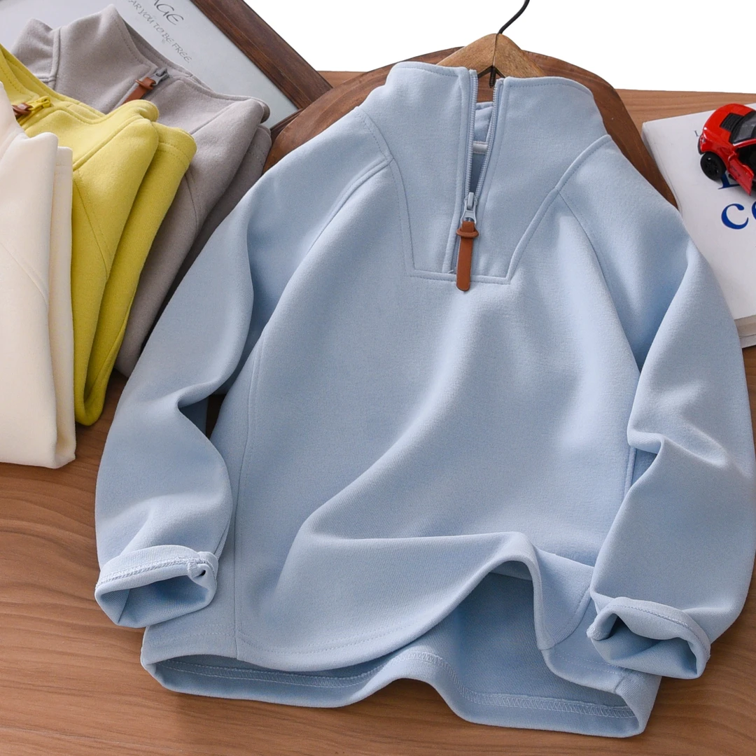 男童卫衣春秋季2025新款中大童男孩纯色针织儿童装休闲半高领长袖