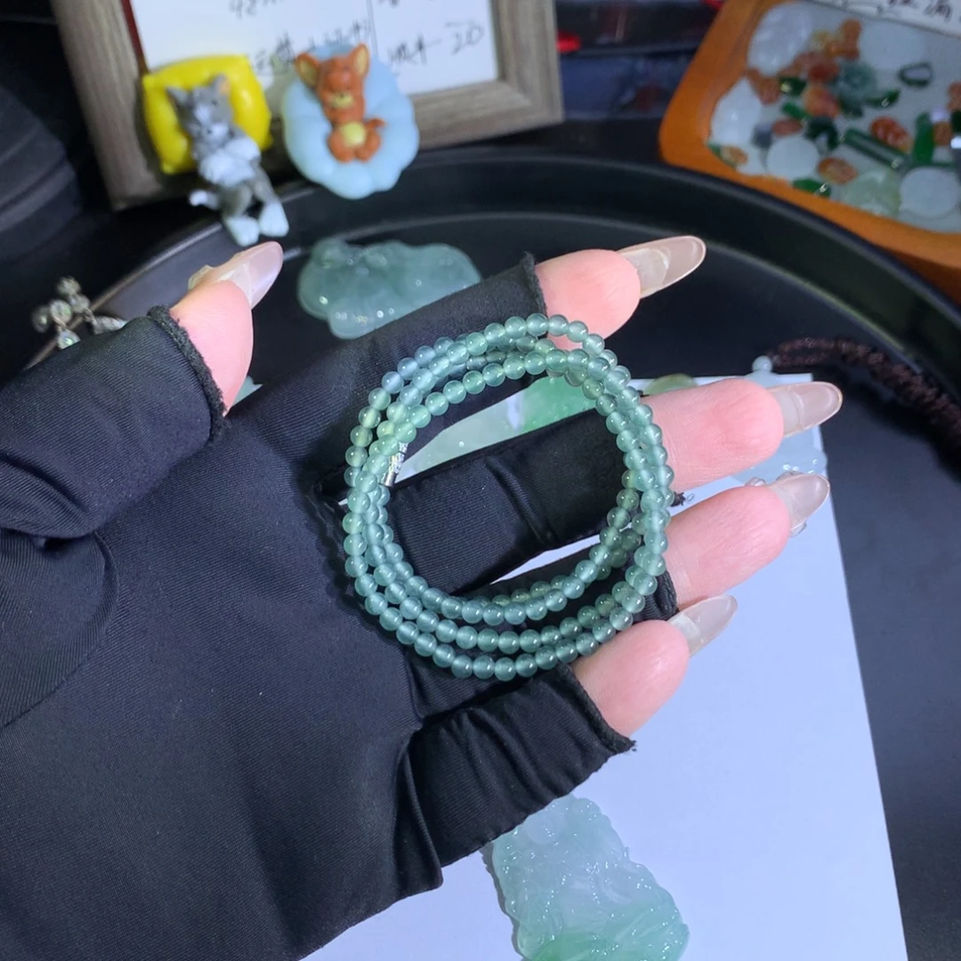 翡翠未镶嵌项链蓝珠串