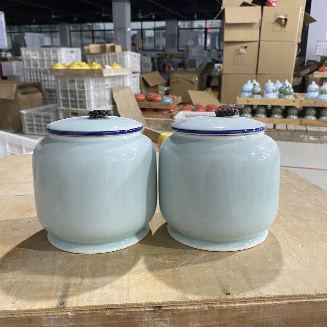 影青陶瓷茶叶罐2个