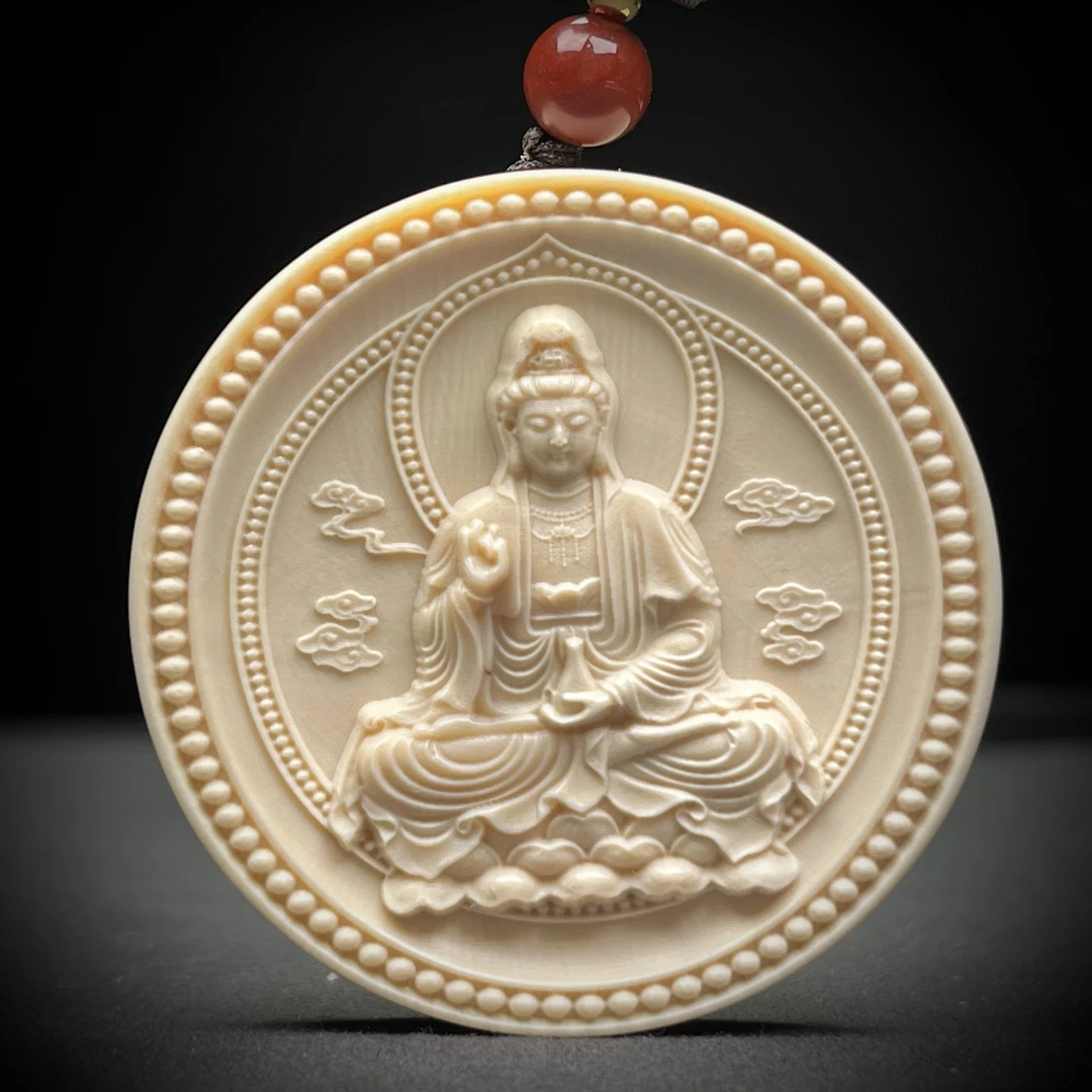 H2247天然猛犸牙雕刻宝瓶观音 56*8mm支持鉴定 假一罚四