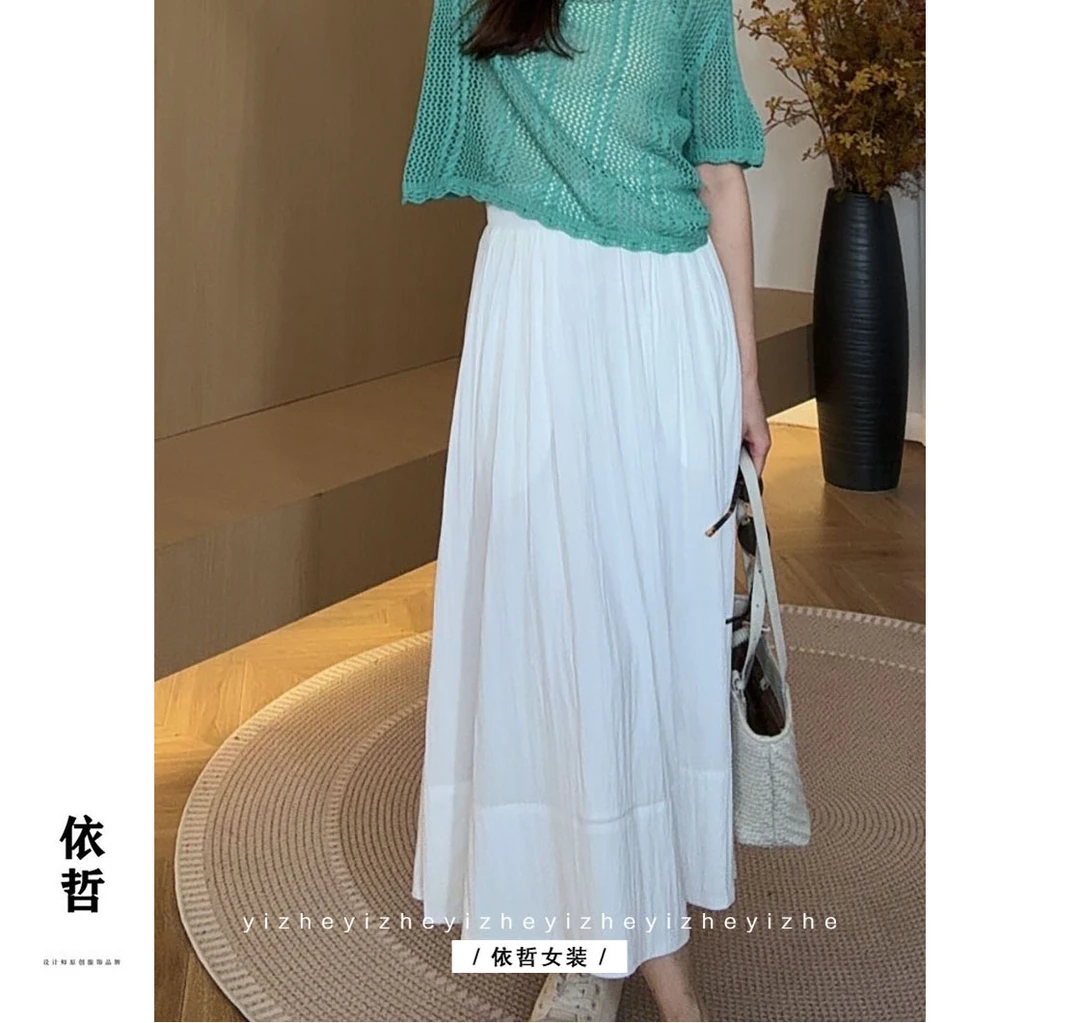 “”飘逸感白裙“”YH2521春夏款白色半身裙女显瘦时尚中长款A字裙