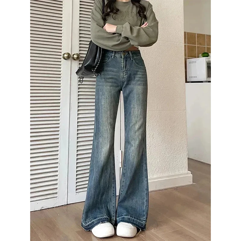 薄款复古微喇牛仔裤女春秋2025年新款高腰显瘦宽松不贴腿喇叭裤子