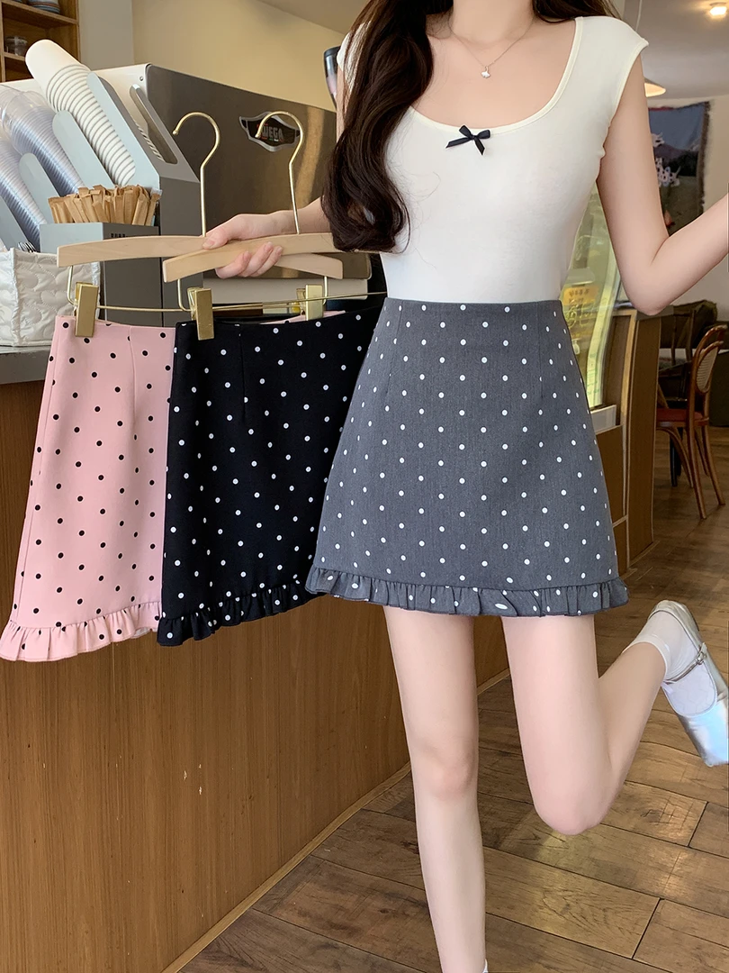 2025大码女装春夏新款复古波点短裙花边半身裙3100