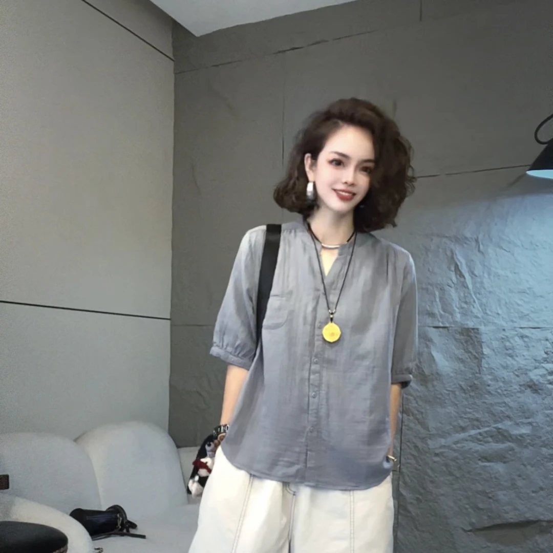 聪聪6320夏季新款百搭亮色短袖休闲上衣衬衫