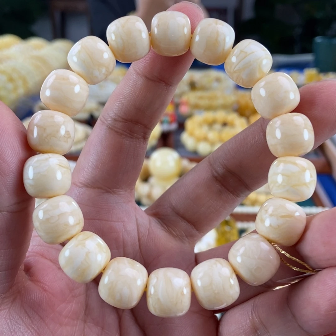 琥珀未镶嵌珠宝奇石13白虎皮纹同料串24.34