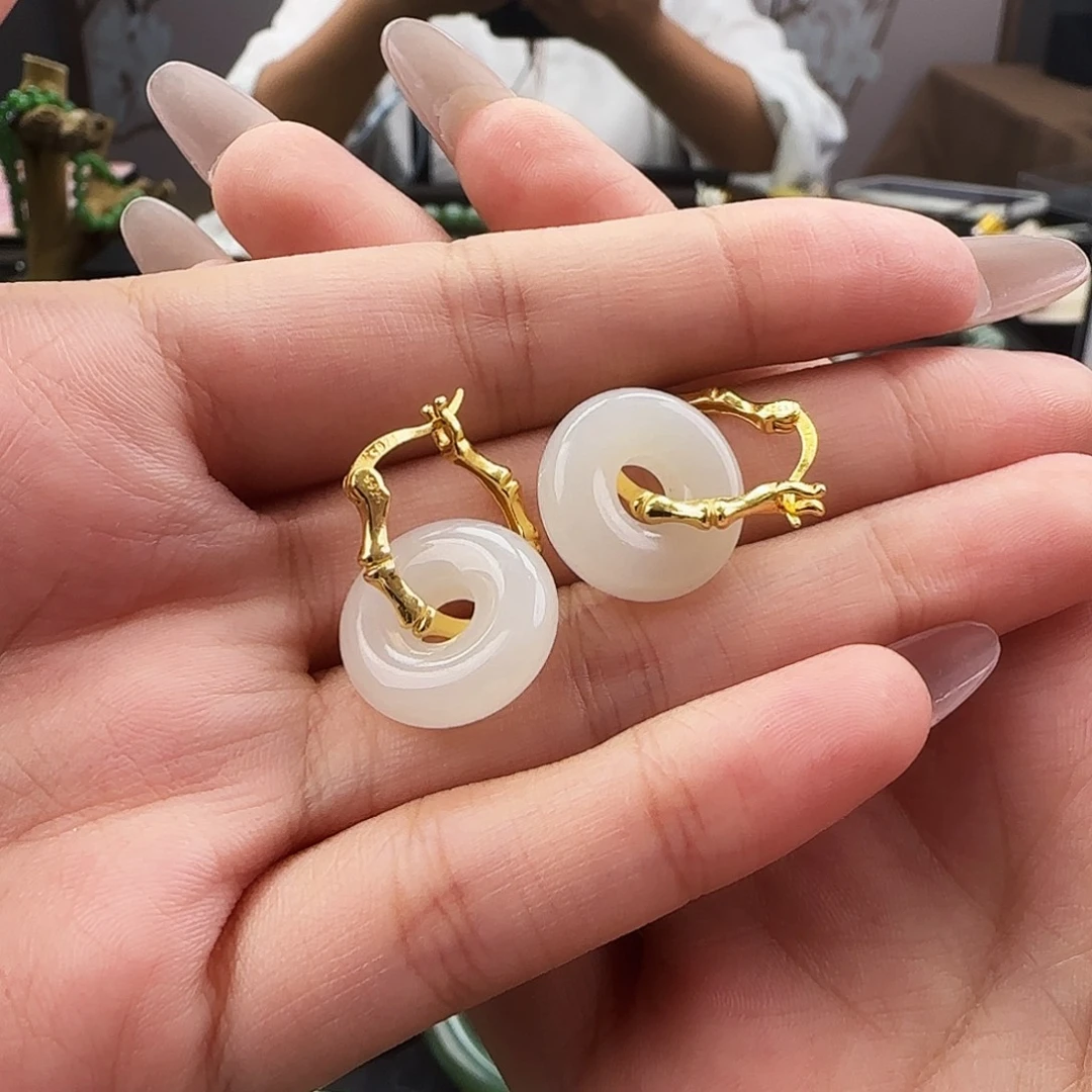 银S925镶嵌和田玉耳饰