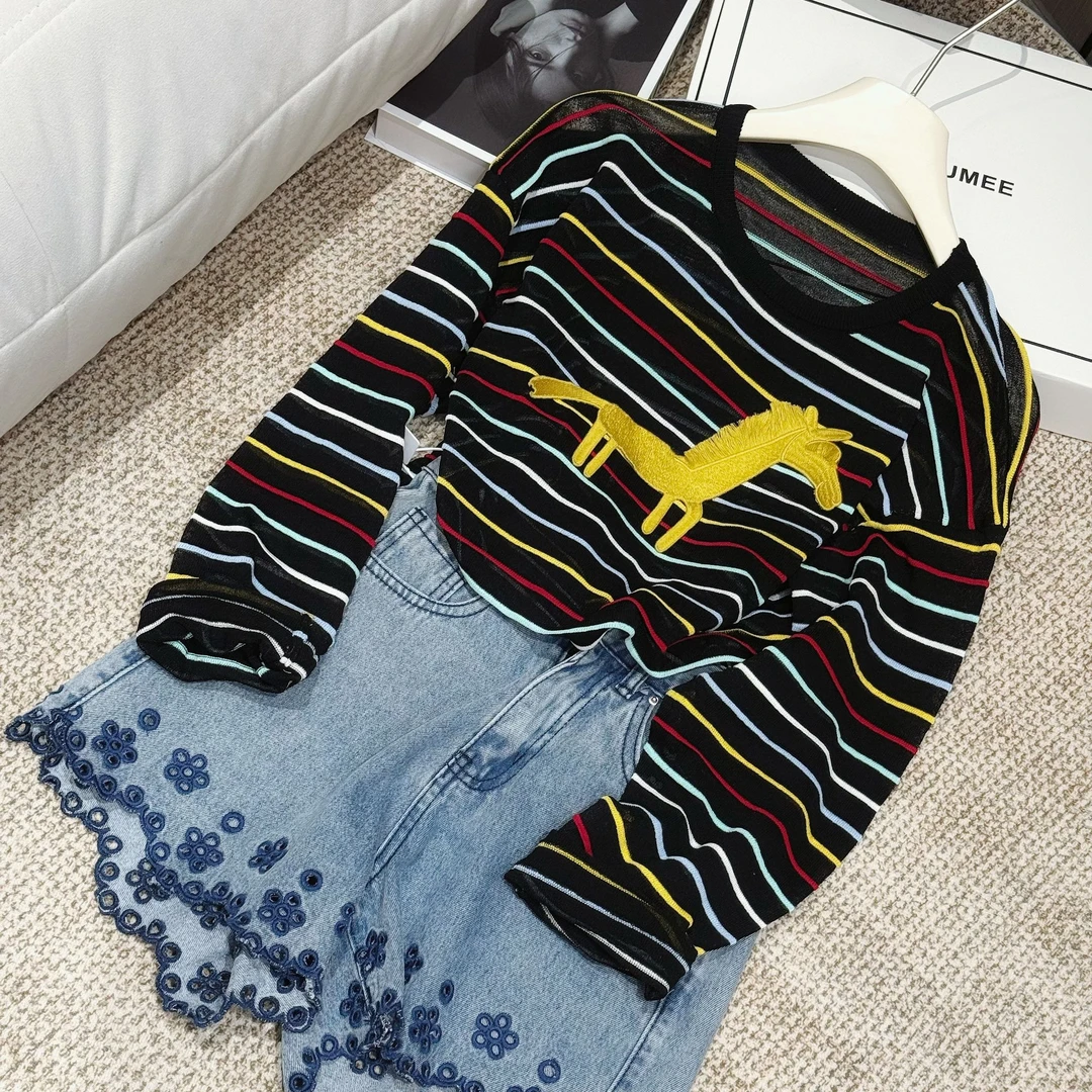 夏季斑马条纹长袖防晒清新甜美百搭衬衣宽松时尚女上衣DP6525