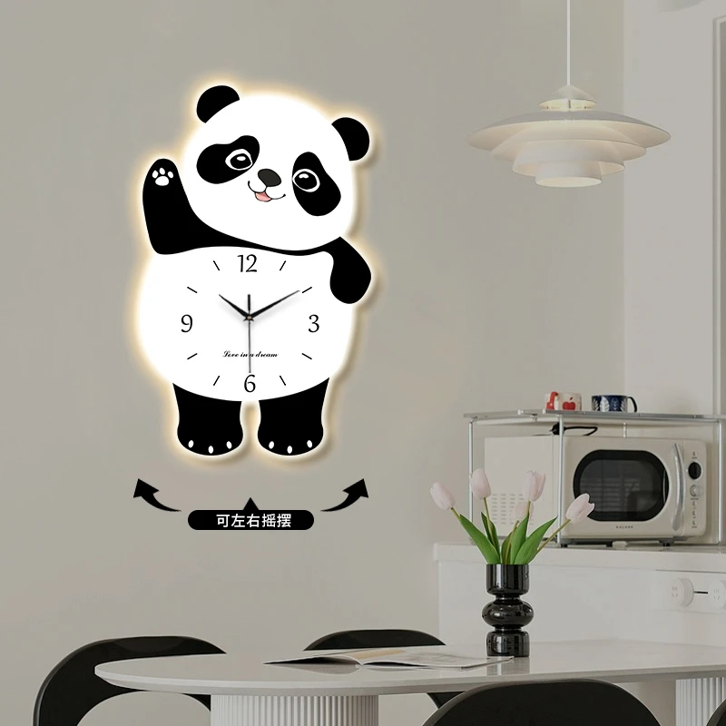 熊猫钟表挂钟客厅新款时尚简约大气网红家用挂墙创意装饰摇摆时钟