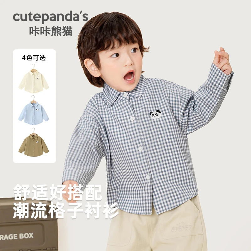 咔咔熊猫婴儿衣服休闲翻领长袖衬衫秋装春秋宝宝衬衣儿童衣服反季