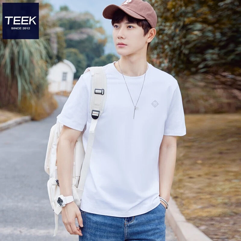 TEEK简约肌理感白色短袖t恤男 2025夏季休闲青年时尚体恤白色小衫