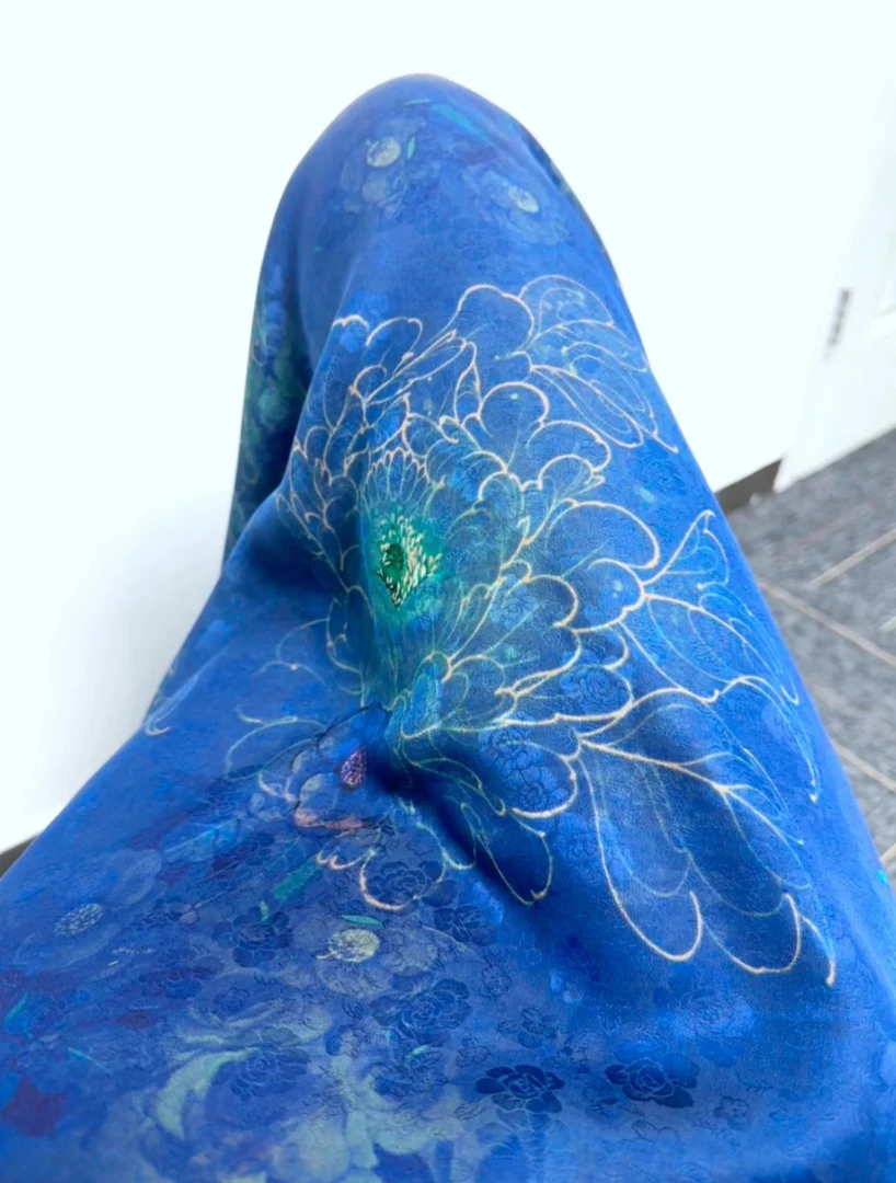 【蓝色线条牡丹】28姆米花萝红云纱现货发（无退换）