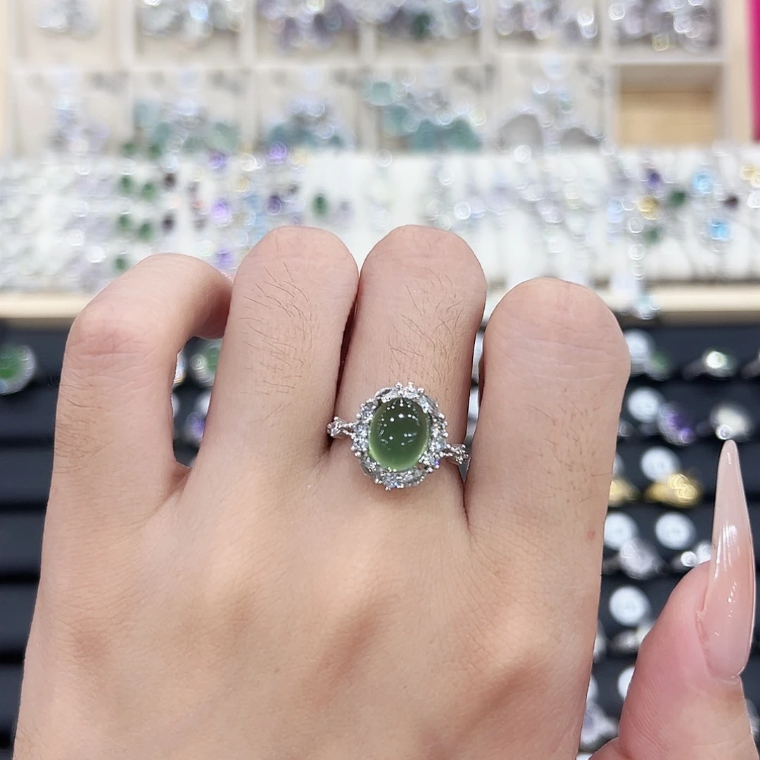 岫玉银S925镶嵌戒指