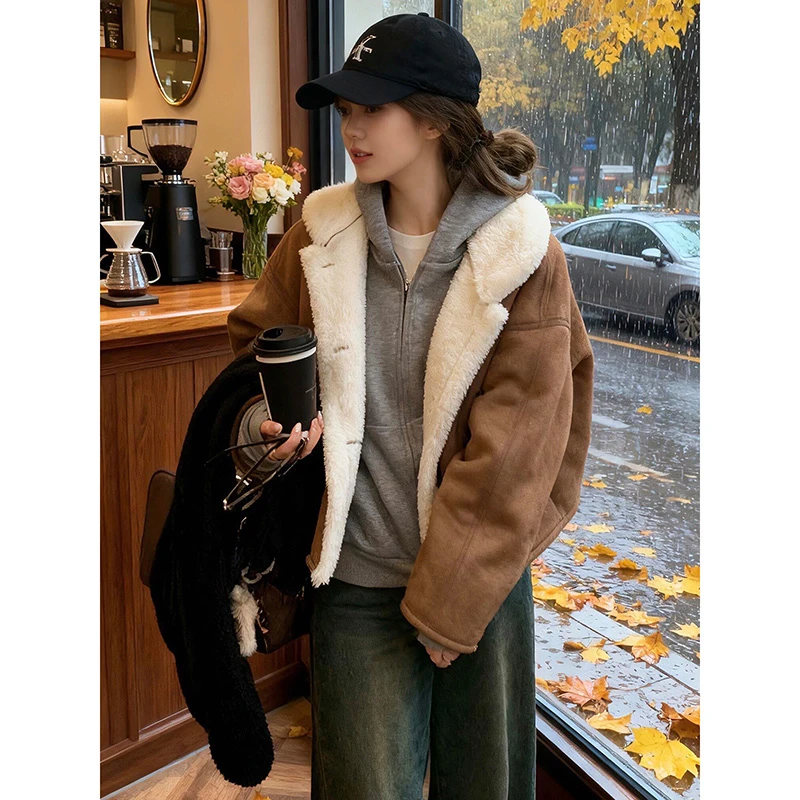 赵露思同款许妍羊羔毛外套女2025新款冬环保皮草皮毛一体毛毛外套