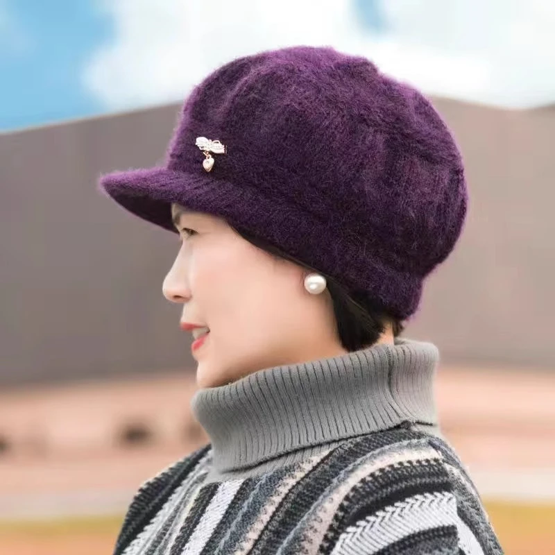 冬季新款女中老年帽子百搭加厚加绒针织毛线帽妈妈奶奶老人帽保暖