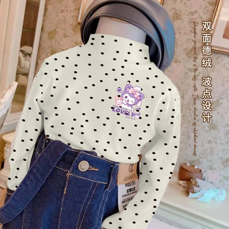 女童秋装卡通长袖T恤中大童秋冬季波点打底衫儿童装德绒休闲上衣t
