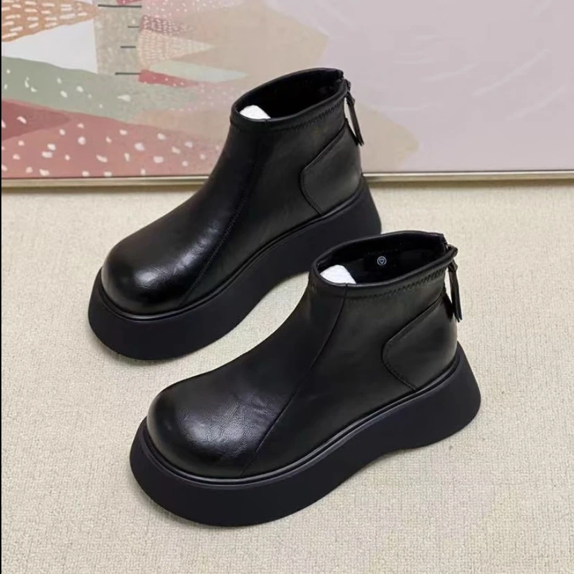 c厚底短靴女2025新款秋冬季增高切尔西靴加绒马丁靴棉鞋